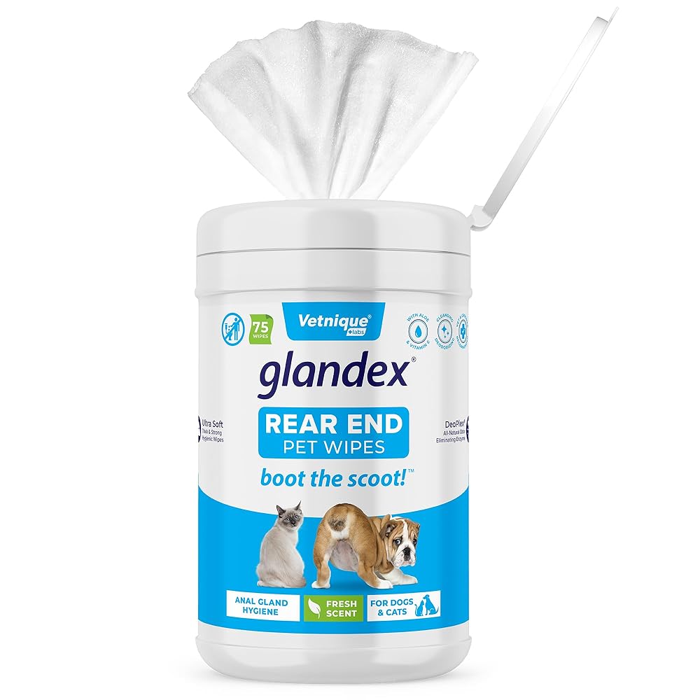 Vetnique Labs Glandex Pet Wipes for Canines and Cats – Cleaning and Deodorizing Anal Gland Wipes with Vitamin E, Pores and skin Conditioners, and Aloe (75 Rely)