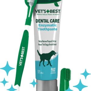 Vet’s Finest Canine Toothbrush and Enzymatic Toothpaste Set – Pure Substances for Efficient Tooth Cleansing – Reduces Plaque, Whitens Tooth, and Freshens Breath – Consists of Bonus…