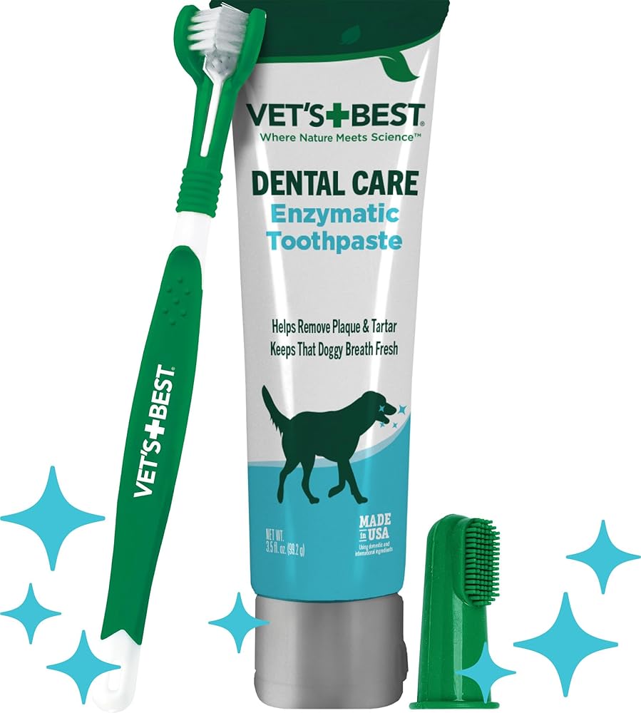 Vet’s Finest Canine Toothbrush and Enzymatic Toothpaste Set – Pure Substances for Efficient Tooth Cleansing – Reduces Plaque, Whitens Tooth, and Freshens Breath – Consists of Bonus…