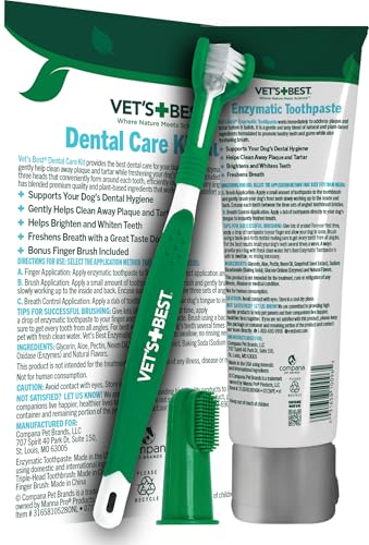 Vet's Finest Canine Toothbrush and Enzymatic Toothpaste Set - Pure Substances for Efficient Tooth Cleansing - Reduces Plaque, Whitens Tooth, and Freshens Breath - Consists of Bonus...